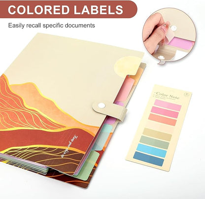 Ddaowanx Expanding File Folder, Letter A4 Size Accordion Plastic File Organizer, 5 Pocket Folders for Documents, Aesthetic Folder with Labels, Paper Organizer for School Office (Bohemian Printed 3)