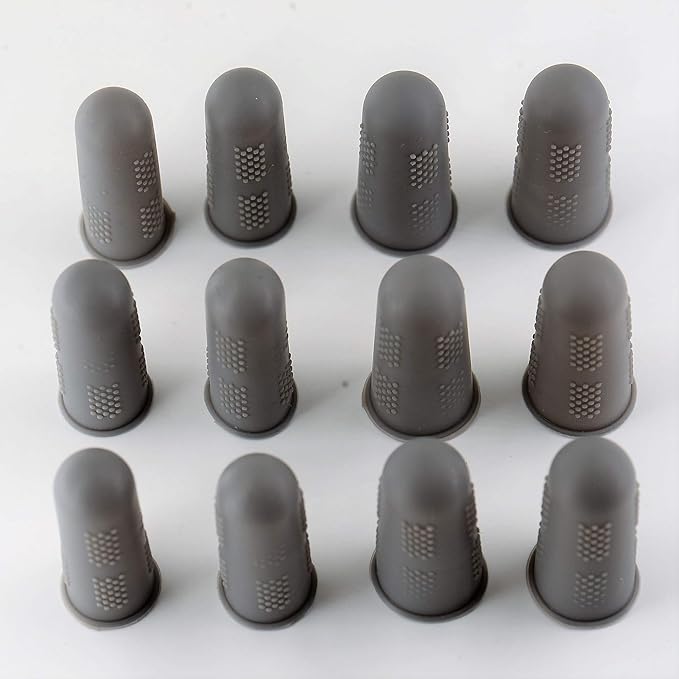 Finger Protectors [Flex Series - 12-Pack] Silicone Non-Stick Finger Covers [Grey - Small (6) / Medium (6)] for Hot Glue | Sewing | Wax | Rosin | Resin | Honey | Adhesives | Scrapbooking