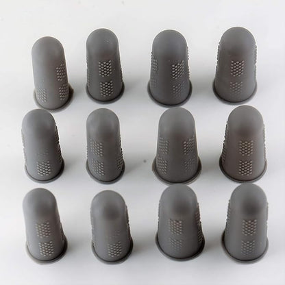 Finger Protectors [Flex Series - 12-Pack] Silicone Non-Stick Finger Covers [Grey - Small (6) / Medium (6)] for Hot Glue | Sewing | Wax | Rosin | Resin | Honey | Adhesives | Scrapbooking