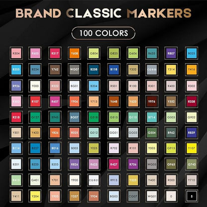 Caliart Markers, 100 Colors Dual Tip Art Markers Sketch Pens Permanent Alcohol Based, with Case for Adult Kids Halloween Drawing Sketching (Black Barrel)