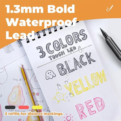 Nicpro 1.3 mm Mechanical Pencils Set with Case,Thick Mechanical Pencil with 24 Lead Refill, Erasers, Weatherproof Metal HD1000 Heavy Duty Carpenter Pencil for Outdoor Marking Drafting Drawing