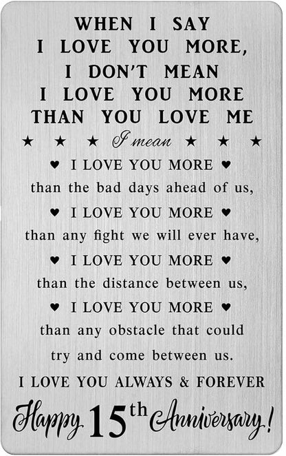 CPLJW 15 Year Anniversary Card Gifts for Him Her, Steel Gifts for Men for 15th Anniversary, 15 Wedding Anniversary Wallet Card Gifts