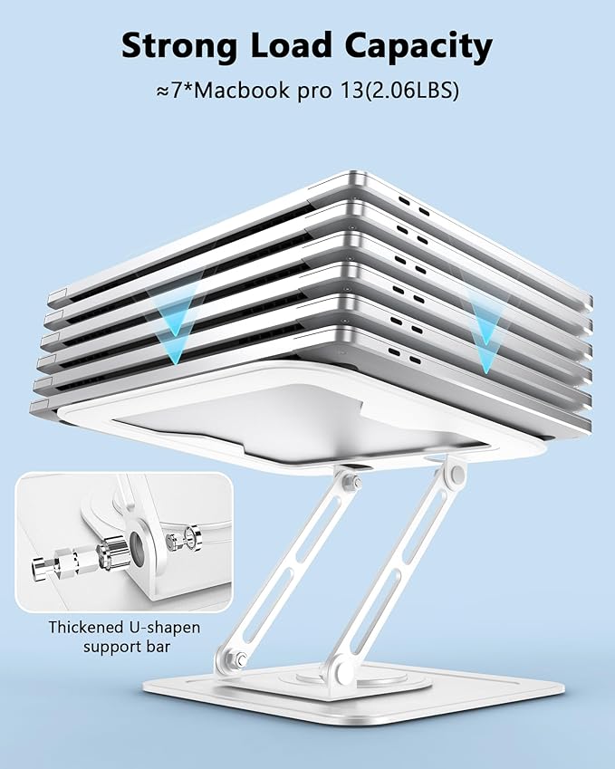 Laptop Stand for Desk, Adjustable Computer Stand with 360 Rotating Base, Ergonomic Laptop Riser Foldable Laptop Mount Protable Computer Stand for Laptop Fits with MacBook Pro Air 10-16", White