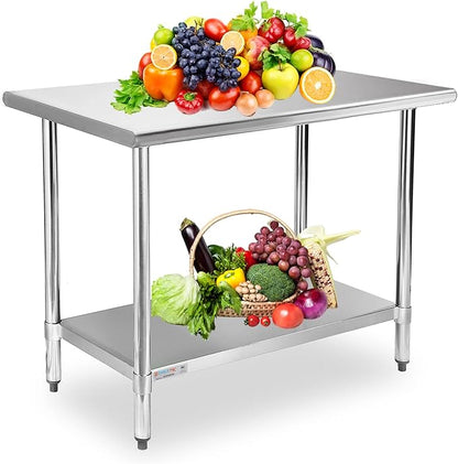 STABLEINK NSF Stainless Steel Table, 24 x 30 Inches Metal Prep & Work Table with Adjustable Undershelf, for Commercial Kitchen, Restaurant, Hotel and Garage