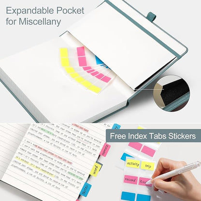 AHGXG Wide Ruled Notebook for School - Lined Journal for Women Men, 192 Numbered Pages, 100 GSM Thick Paper, A5 Hardcover Leather Notebook for Work, Writing, 5.7"×8.3" - Gray Blue