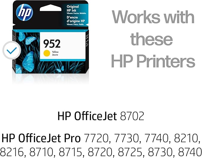 HP 952 Yellow Ink Cartridge | Works with HP OfficeJet 8702, HP OfficeJet Pro 7720, 7740, 8210, 8710, 8720, 8730, 8740 Series | Eligible for Instant Ink | L0S55AN