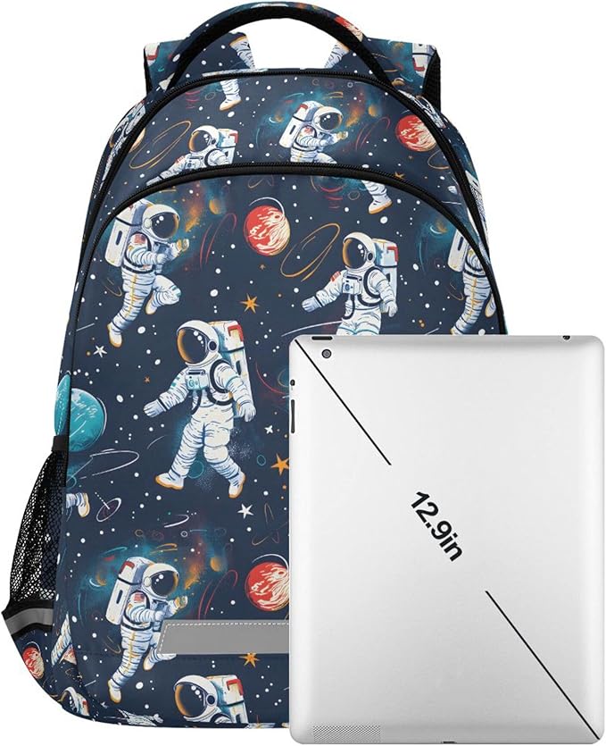Laptop Backpack with Chest Strap, Astronauts and Space Motifs School Backpack, Travel Hiking Backpack for Boys Girls Teen Adult, Rucksack, Knapsack