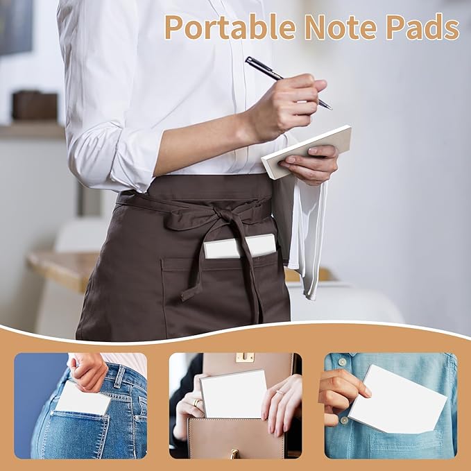 Note Pads 3x5 In, 10 Pack Blank Server Notepad, 50 Sheets Per Scratch Memo Pads for Grocery Shopping To Do Lists, Small White Paper for Writing Quick Notes Work Home Office