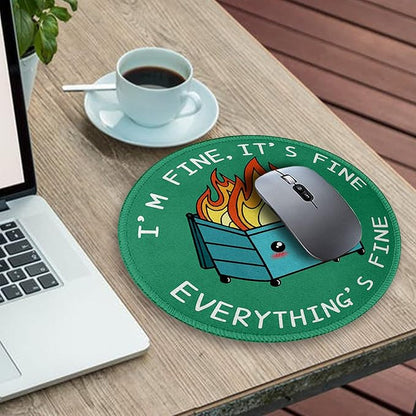 Funny Dumpster on Fire Round Mouse Pads for Desk, Cute Mousepad for Laptop Gaming Women, with Stitched Edge Non-Slip Rubber Base, Funny Green Home Office Decor Desk Accessories Cute Office Supplies