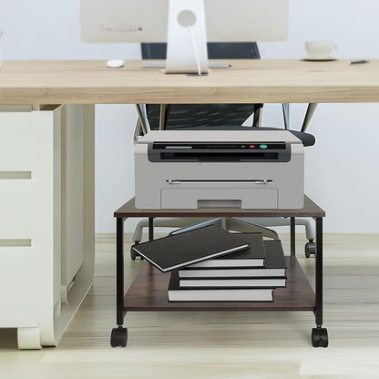 EMERIT 2-Tier Under Desk Printer Stand w/Storage - 19.5x19.5x12.8''Heavy Duty Rolling Cart, Mobile Printer Table with Lockable Wheels for Home Office Organization - Industrial Style