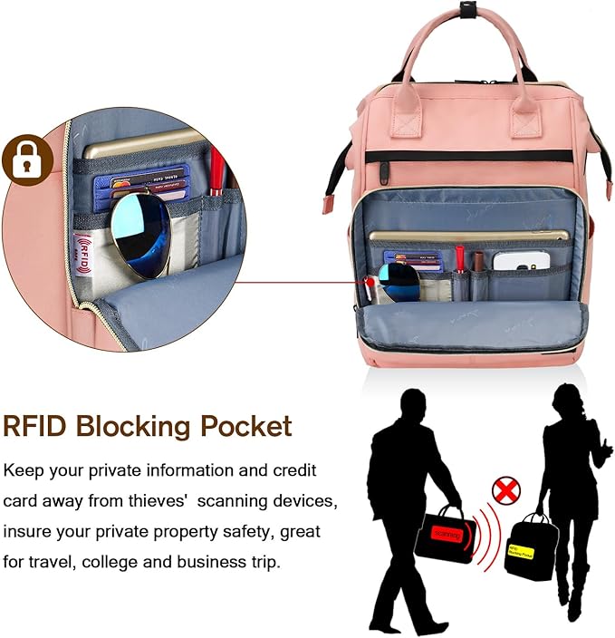 Laptop Backpack for Women and Men 16.5" Waterproof College Bag With USB Port, RFID Pocket, Waterproof, Travel Work Backpack, Anti-theft College Backpack (Pink)