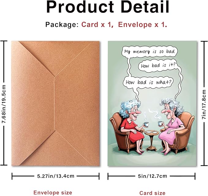 Funny Birthday Card For Women, Funny Wishes for 60th, 70th, 80th Birthday Card for Grandma, Sister, Aunt, Friend, Bad Memory, Suitable for Any Recipient, Unique Gift Creative with Envelope