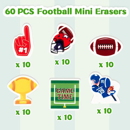 Rugby Football Pencil Erasers - 60pcs Football Mini Rubber Erasers Cute Rugby Football Lover Cartoon Erasers Match School Reward Vibrant Rubber Collectibles Party Favors Sports Enthusiasts