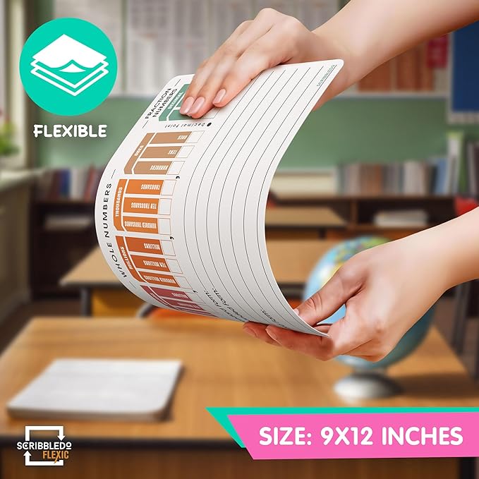 SCRIBBLEDO Place Value Chart Math Practice 9”x12” Small White Board Dry Erase Sheets Math Manipulatives Math Supplies Homeschool Teacher Students Classroom Pack of 10 Sheets