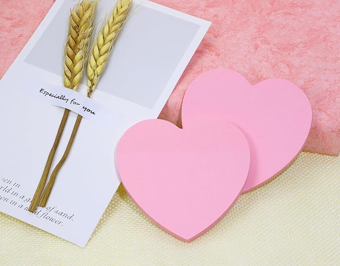 Mini Skater 2 Pack Kraft Paper Sticky Notes Heart Shaped Self-Stick Blank Book Tabs Paper Markers Sticky Notes Pad 100 Sheets Index Sticker (Pink)