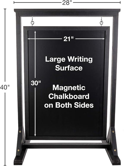 Black Handcrafted Chalkboard Sign: Uniquely Designed Wooden Sidewalk Sign Message Board with Double Sided Display. Alternative to A-Frame & Sandwich Board Signs. Use Chalk or Liquid Chalk Markers.