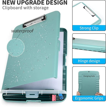 Clipboard with Storage, Clip Boards 8.5x11 with Storage, Large Capacity Nursing Clipboards with Pen Holder, Heavy Duty Plastic Storage Clipboard Folder with Low Profile Clip, Side-Opening