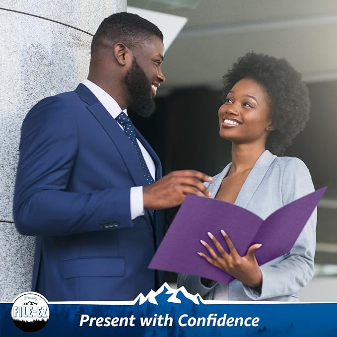 FILE-EZ Two-Pocket Folders, Purple, 125-Pack, Textured Paper, Letter Size (EZ-32445)