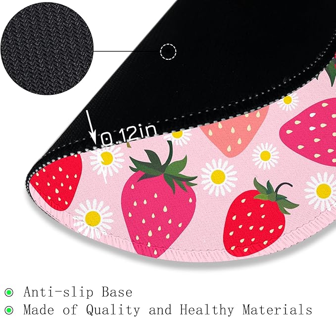 Gctriki Strawberry Mouse Pads for Desk, with Stitched Edge Non-Slip Rubber Base, Cute Small Round Comfortable Computer Mousepad for Laptop Gaming Work, Cute Office Desk Accessories Decor Supplies