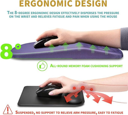 Hokafenle Ergonomic Mouse Pad Wrist Support with Massage Design, Wrist Rest Pain Relief Mousepad with Memory Foam&Non-Slip PU Base, Mouse Pads for Wireless Mouse & Desk (12x8 inch,Lavender)