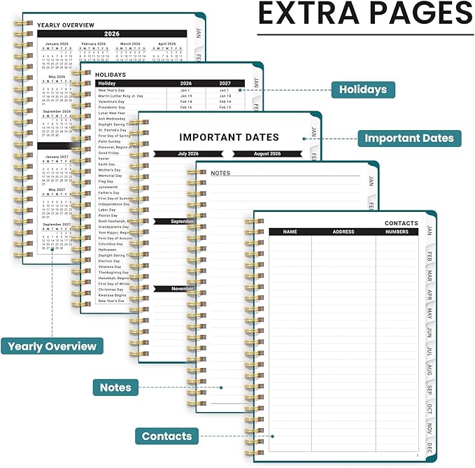 2026 Planner, Aesthetic Weekly and Monthly Planner for Women, Jan 2026 to Dec 2026, Hardcover 2026 Calendar Book with Monthly Tabs, Inner Pocket, Perfect for Office Home School - A4 (8.5" x 11"), Cats in Vine