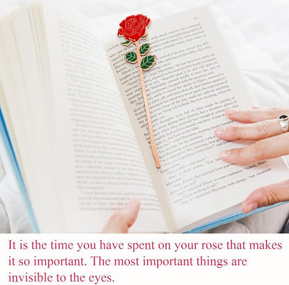 Mabor Red Rose Bookmarks,It’s The Time You Have Spent on Your Rose That Makes Her So Important Personalized Bookmark Rose of Little Prince,Metal Flower Bookmark,