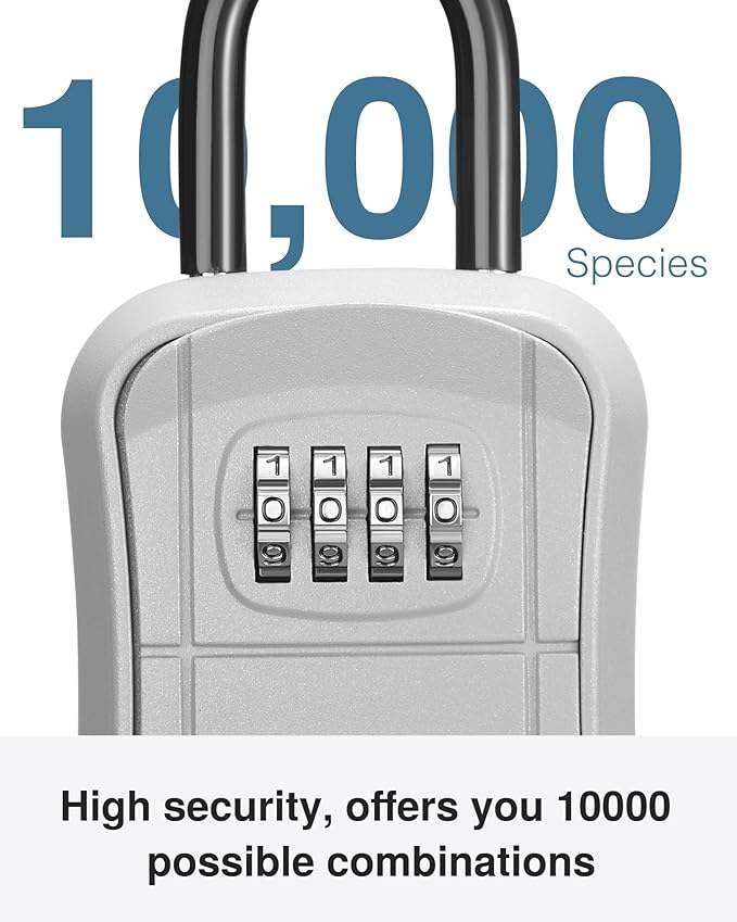 Puroma Key Lock Box, Portable Combination Lockbox Wall-Mounted Key Storage Box for House Keys, Resettable Code Safe Security Lock Box for Home, Office, Apartment Spare Key Storage (1 Pack, Silver)