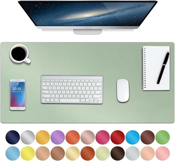 ‎Boutilon Leather Desk Pad 30" x14",Non-Slip Mouse Pad,Office Desk Mat,Waterprooft PU Leather Desk Blotter,Desk Pad Protector,Desk Writing Pad for Home Office Decor (M-Green)
