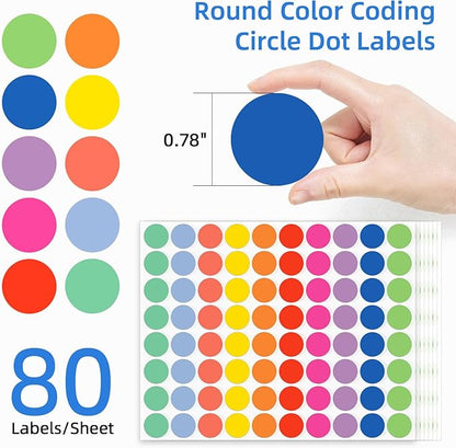 1600 PCS Printholic Colored Dot Stickers, 10 Color Circle Price Stickers, 3/4 Inch Round Color Coding Labels for Office, Home, Teaching Events, Garage Sales - 20 Sheets