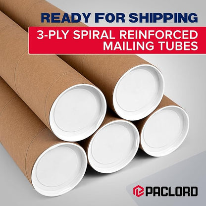 4" x 48" Reinforced Kraft Paper Mailing Tube, Pack of 6 Tube with 2 Caps Each – USPS Approved Poster Tube – Made in USA Cardboard Tube for Shipping and Storing Posters, Prints, Artwork, or Documents