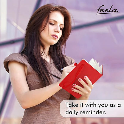 feela 5 Pack Journal Notebook Bulk for School, Hardcover Business Notebooks Classic Ruled Lined Journals with Pen Holder for Work Note Taking, with 5 Black Pens, 120 GSM, 5.1”x8.3”, A5, Red