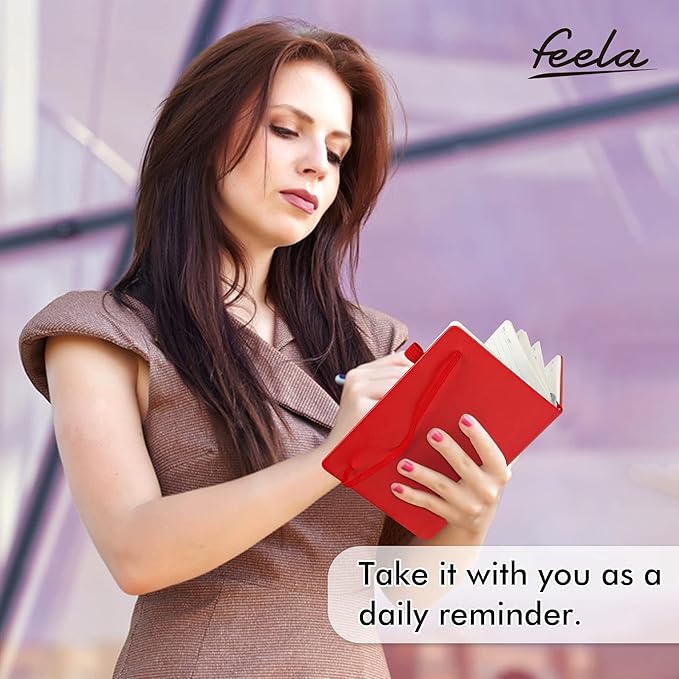 feela 12 Pack Notebooks Journals Bulk with 12 Black Pens, A5 Hardcover Notebook Classic Ruled Journal Set with Pen Holder for School Business Work Travel Writing, 120 GSM, 5.1”x8.3”, Red