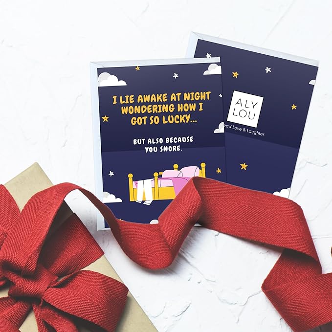 ALY LOU Funny Anniversary Card for Husband, Birthday Card for Her Him/Husband Boyfriend/Girlfriend Wife/Sarcastic Vday Greeting Card (I lie awake at night wondering how I got to lucky ... snore)