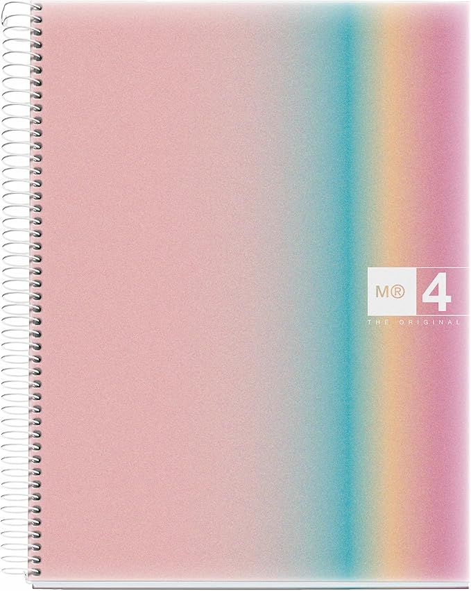 M MiquelRius, Lined 4 Subject Notebook, 11" x 8.5", 120 Perforated Sheets, Colored Sections, 3 Hole Punched,West Bay Design Cardboard Cover