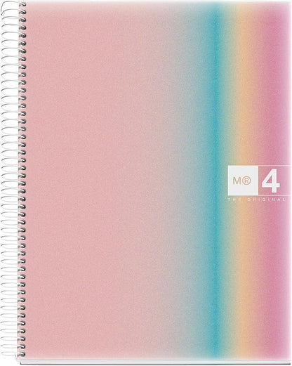 M MiquelRius, Lined 4 Subject Notebook, 11" x 8.5", 120 Perforated Sheets, Colored Sections, 3 Hole Punched,West Bay Design Cardboard Cover