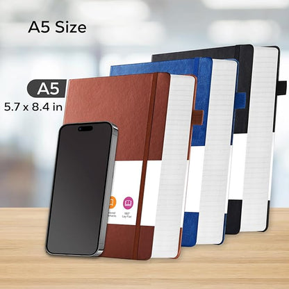 3 Pack Journal Notebook, 320 Pages A5 Lined Notebook Journal Set for Work Writing, Hardcover Leather Bound Notebooks Bulk for Women Men Office School, 5.7'' X 8.4'', Multicolor