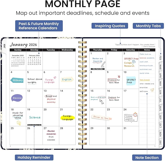 2026 Planner, Aesthetic Weekly and Monthly Planner for Women, Jan 2026 to Dec 2026, Hardcover 2026 Calendar Book with Monthly Tabs, Inner Pocket, Perfect for Office Home School - A5 (6.3" x 8.5"), Midnight Jellyfish