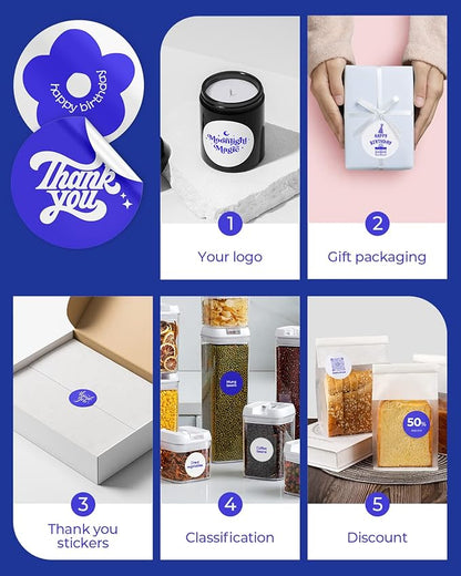 MUNBYN 2 Inch Color Printing Thermal Label Stickers, Multi-Purpose Blue Thermal Stickers for Small Business, 750 Sheets/1 Roll