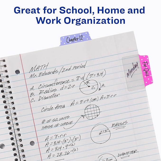 Avery Multiuse Ultra Tabs, 2" x 1.5", 2-Side Writable, Assorted Pastel Dots, 24 Repositionable Tabs (74773)