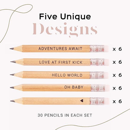 Markt Mini Pencils For Baby Shower Games For Girl Or Boy, Heart Pencils, Small Pencil Set (Wood)