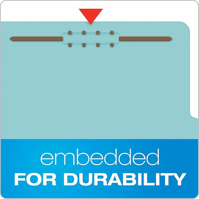 Pendaflex Recycled Classification File Folders, 2 Dividers, 2" Embedded Fasteners, 2/5 Tab Cut, Letter Size, Light Blue, Box of 10 (24030R)