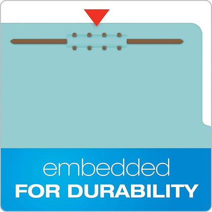 Pendaflex Recycled Classification File Folders, 2 Dividers, 2" Embedded Fasteners, 2/5 Tab Cut, Letter Size, Light Blue, Box of 10 (24030R)