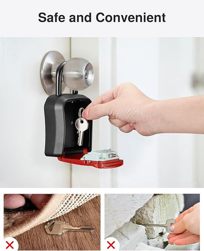 Puroma Key Lock Box, Portable Combination Lockbox Wall-Mounted Key Storage Box for House Keys, Resettable Code Safe Security Lock Box for Home, Office, Apartment Spare Key Storage (1 Pack, Red)