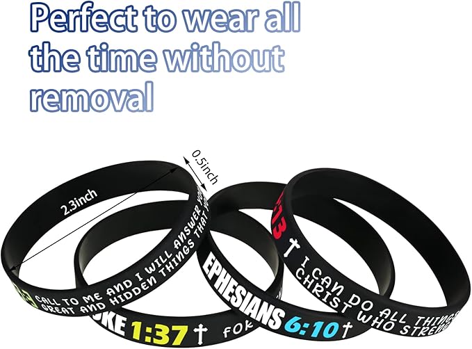 96 Pieces Bible Verses Silicone Bracelets Religious Rubber Wristbands Inspirational Messages Wrist Bands Colored Silicone Presents Bible Wristbands for Men Women Teenagers Teachers