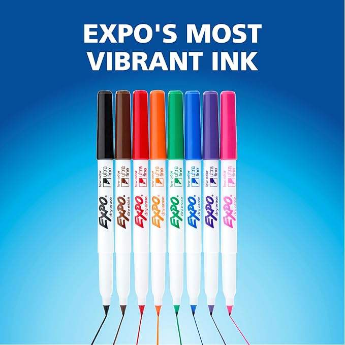 EXPO Dry Erase Markers Kit, Ultra Fine Tip, Assorted Colors, Eraser, Spray Cleaner, 7 Count
