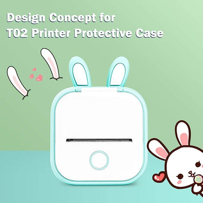 Memoking T02 Protective Case-Bunny Ears Shape Soft Silicone BPA-Free Cute Design Printer Cover, Compatible with T02 Mini Bluetooth Wireless Portable Mobile Pocket Printer, Green