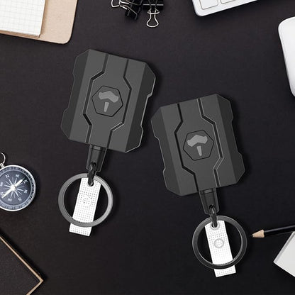 Retractable Keychain Badge Holder with Belt Clip, Heavy Duty Carabiner ID Badge Clip Reel, 32” Steel Retractable Cord, 10 oz Rebound，1pcs Black Belt Clip