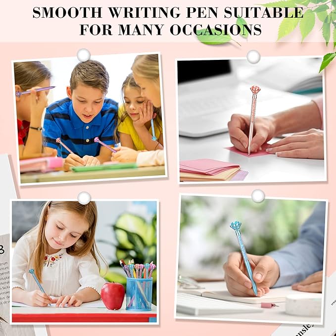 Sherr 100 Pack Big Crystal Diamond Pens Cute Ballpoint Pens Retractable Ballpoint Rhinestones Crystal Bling Gem Plated Black Gel Ink Office Supplies Gifts for Women(Cute,Glitter)