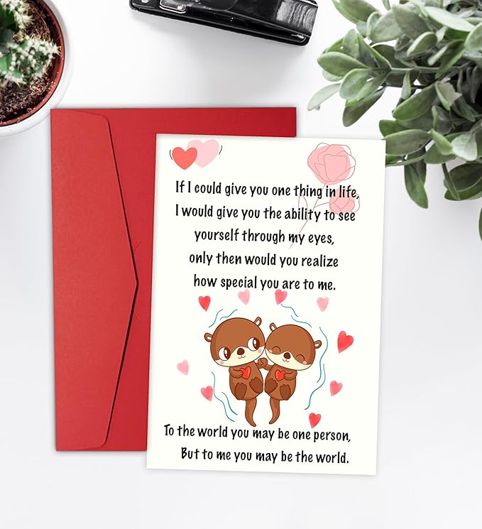 Valentines Day Gifts for Her Him, Love Card With Envelope,Valentine's Day Cards for Boyfriend Husband Fiance Girlfriend Wife Fiancee | Cute Otter Cards | Valentines Day Gifts