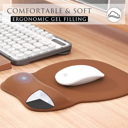 MROCO Ergonomic Mouse Pad with Gel Wrist Rest, Comfortable Mousepad with Smooth Wrist Support Surface and Non-Slip PU Base for Pain Relief, Computer, Laptop, Office & Home, 9.4 x 8.1 in, Coffee Brown